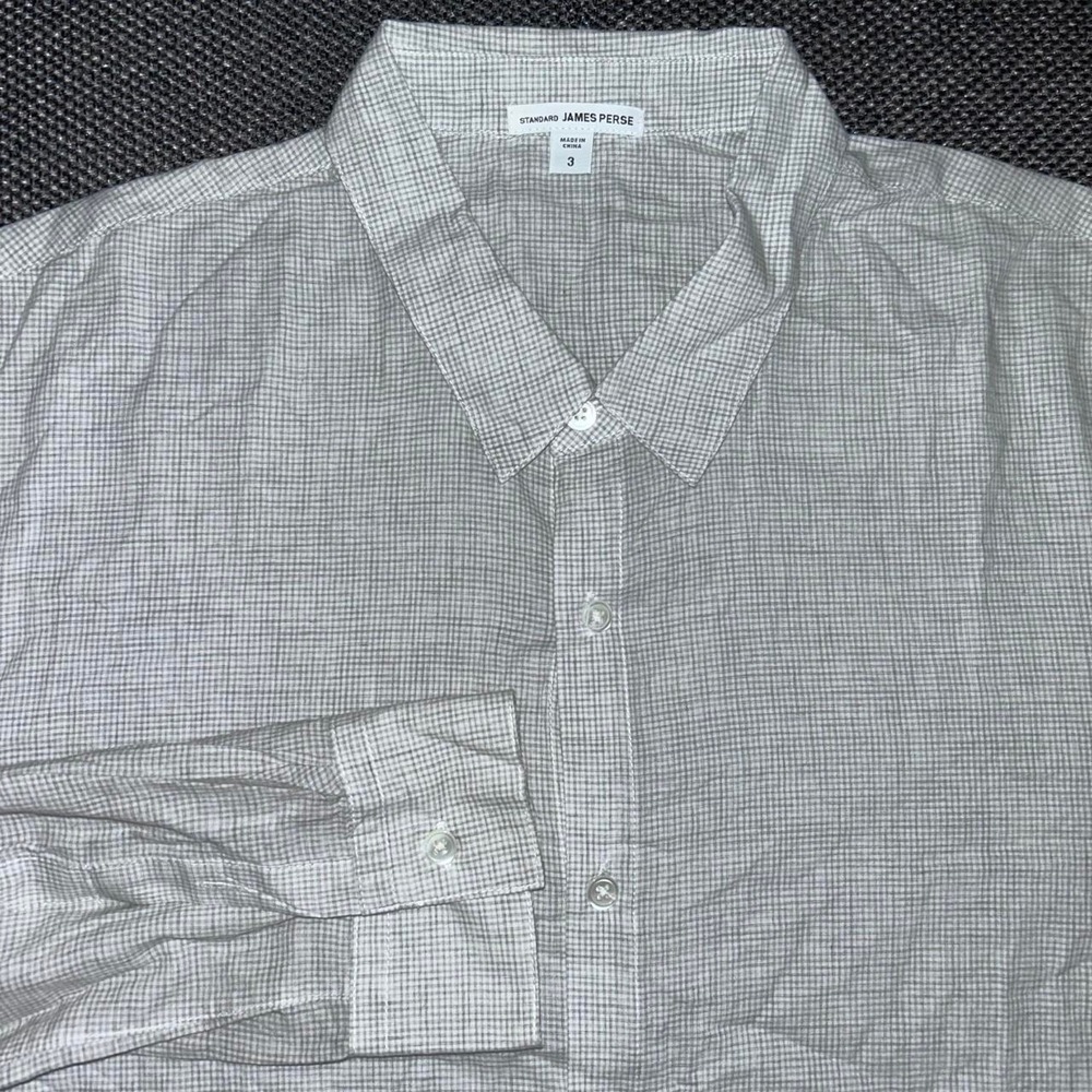 Standard James Perse White/Gray Checkered Button Up Shirt Size 3 Large